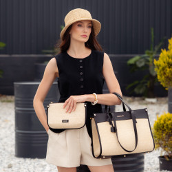 Borsa da spiaggia donna 045g nero napa+rafia lifestyle