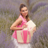 Borsa da spiaggia donna 044g 01 rosa Barbie+rafia