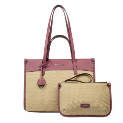 Borsa da spiaggia donna 045g 01 lampone rosa+rafia