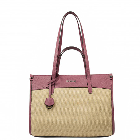 Borsa da spiaggia donna 045g 01 lampone rosa+rafia