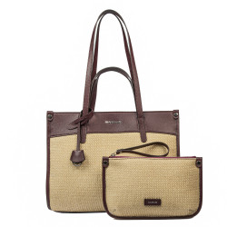 Borsa da donna da spiaggia 045g 01 bordeaux + rafia