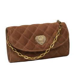 Borsa a tracolla da donna 048g scamosciata marrone