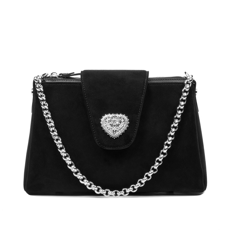 Borsa donna a tracolla 051g 01 nero camoscio