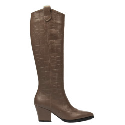Stivale con tacco donna 1413 coccodrillo caffè