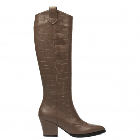 Stivale con tacco donna 1413 coccodrillo caffè