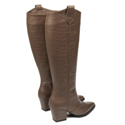 Stivale con tacco donna 1413 coccodrillo caffè