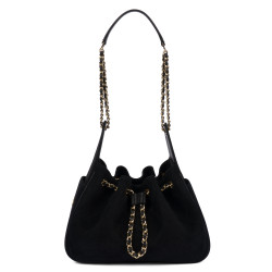 Borsa donna a tracolla 062g pelle scamosciata nera