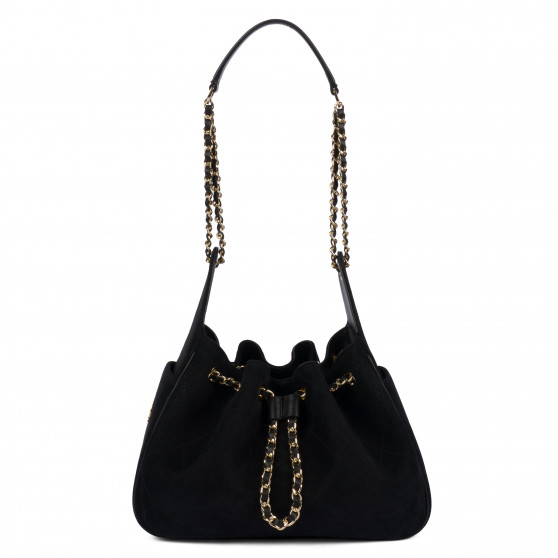 Borsa donna a tracolla 062g pelle scamosciata nera