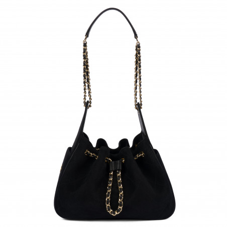 Borsa donna a tracolla 062g pelle scamosciata nera