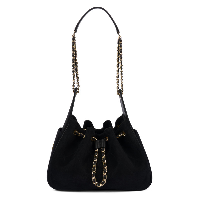 Borsa donna a tracolla 062g pelle scamosciata nera