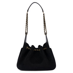 Borsa donna a tracolla 062g pelle scamosciata nera