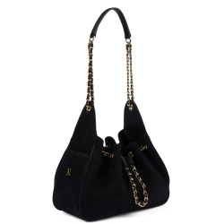 Borsa donna a tracolla 062g pelle scamosciata nera