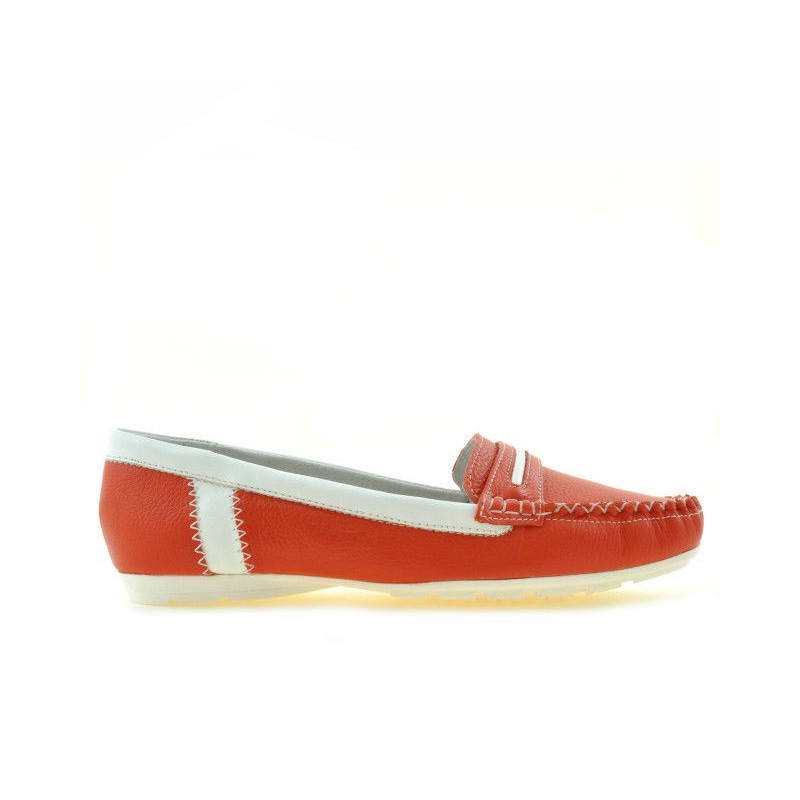 Mocassini donna 619 rosso corallo+bianco